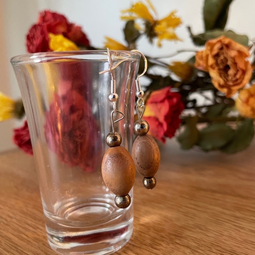 Copper and Wood Beaded Earrings